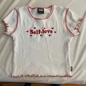 Cute crop top says “self love🥰”